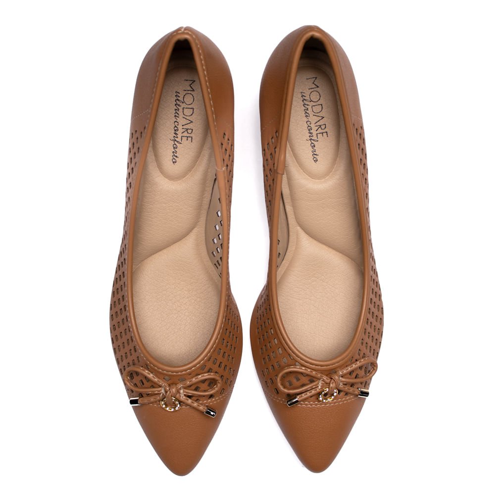 Sapato Feminino Modare com Detalhe Vazado Caramelo Marrom 5