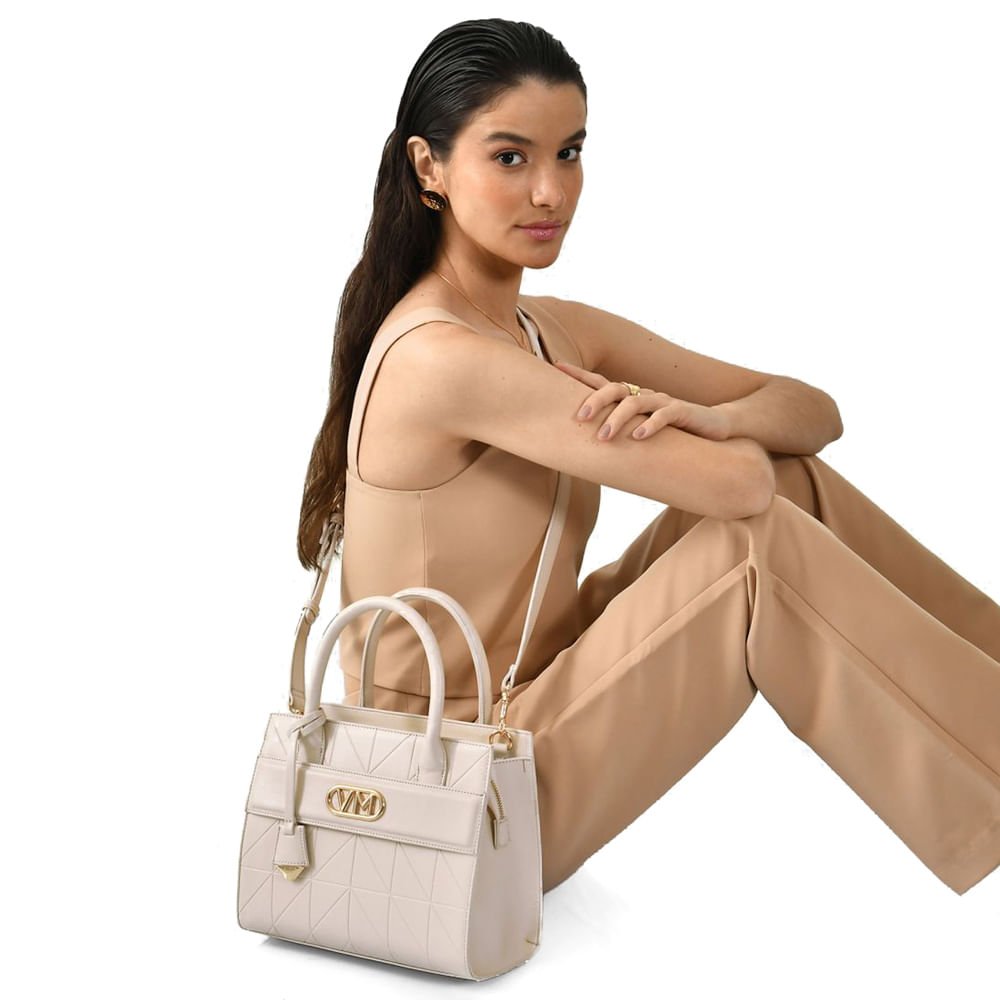 Bolsa Feminina Via Marte Tote Média Creme Bege 5