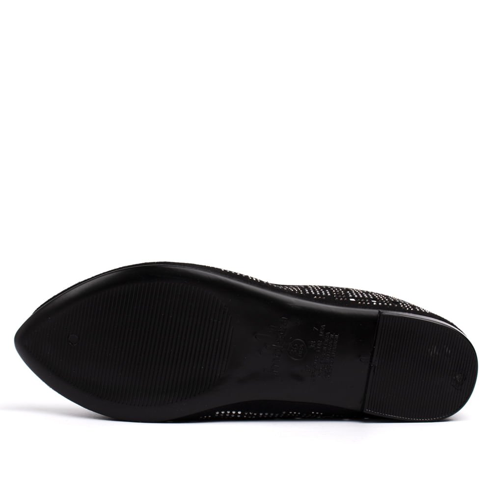 Sapatilha Feminina Moleca Paris Bico Fino com Pedrarias Preta Preto 2