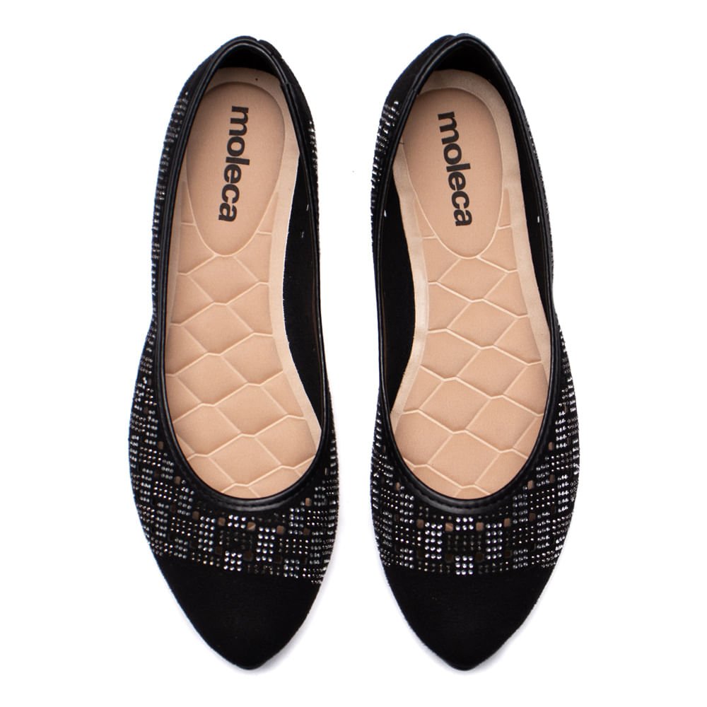 Sapatilha Feminina Moleca Paris Bico Fino com Pedrarias Preta Preto 4