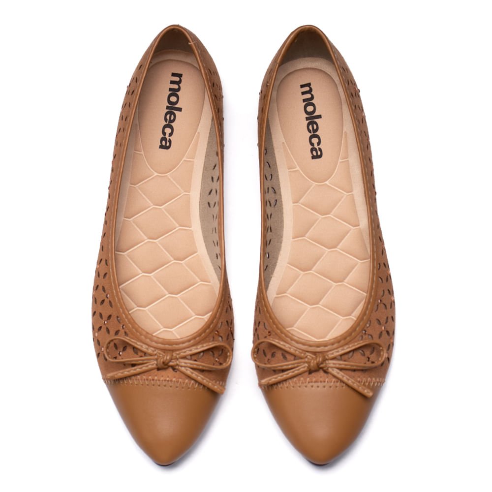 Sapatilha Feminina Moleca Lírios Bico Fino Napa com Pedrarias Caramelo Marrom 4