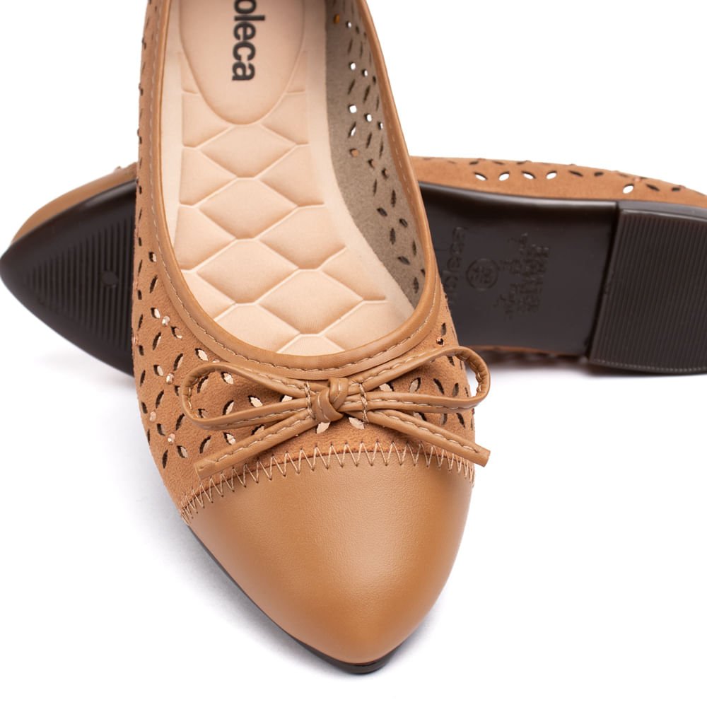 Sapatilha Feminina Moleca Lírios Bico Fino Napa com Pedrarias Caramelo Marrom 5