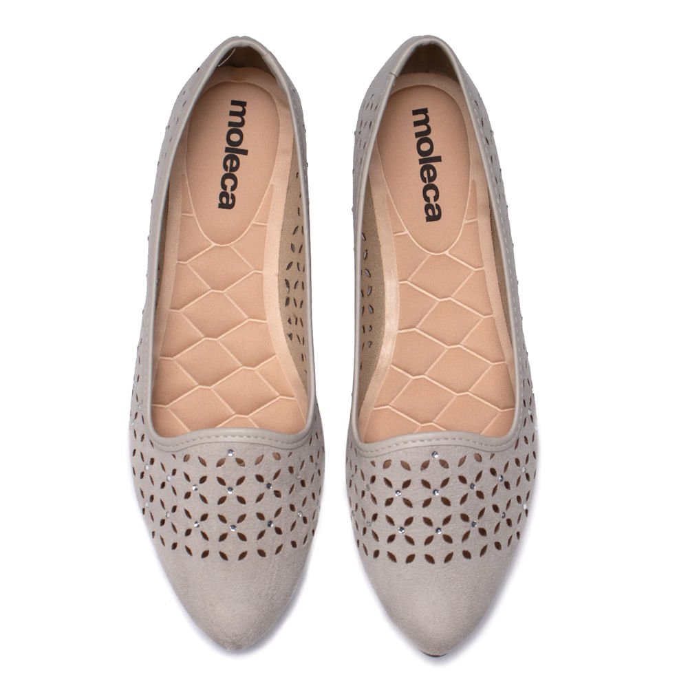 Sapatilha Feminina Moleca Lírios Bico Fino com Pedrarias Cinza Claro Cinza Claro 4
