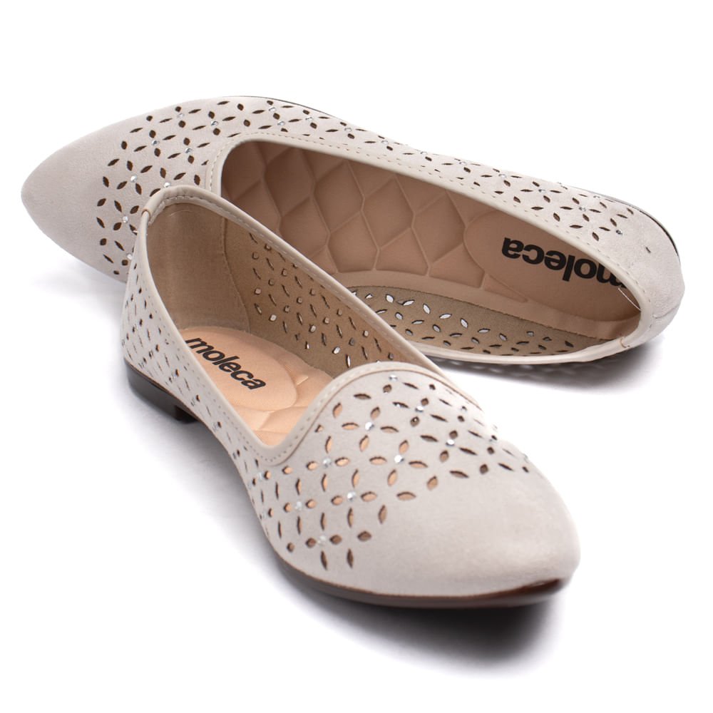 Sapatilha Feminina Moleca Lírios Bico Fino com Pedrarias Cinza Claro Cinza Claro 5