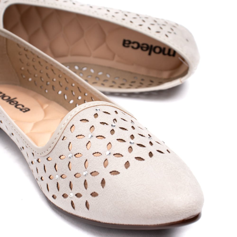 Sapatilha Feminina Moleca Lírios Bico Fino com Pedrarias Cinza Claro Cinza Claro 6