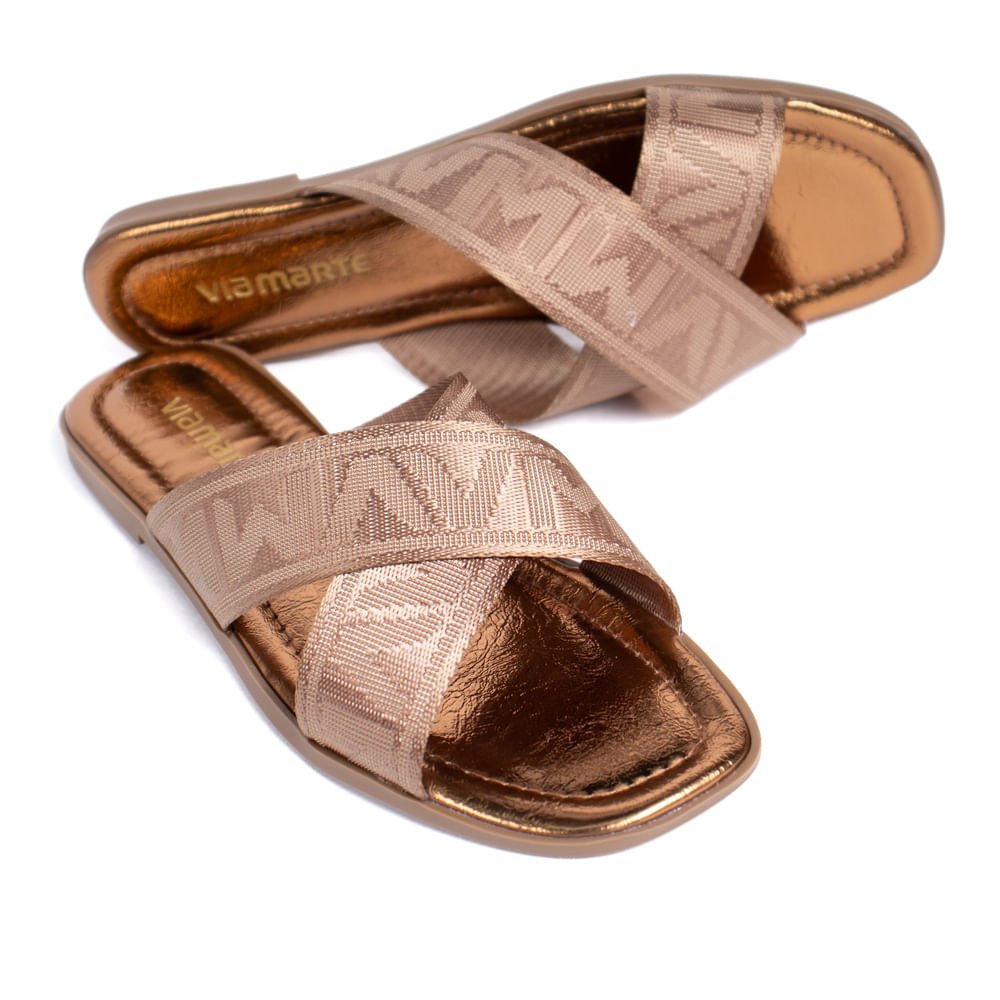 Rasteira Feminina Via Marte Tiras Cruzadas Metalizado Marrom Marrom 5