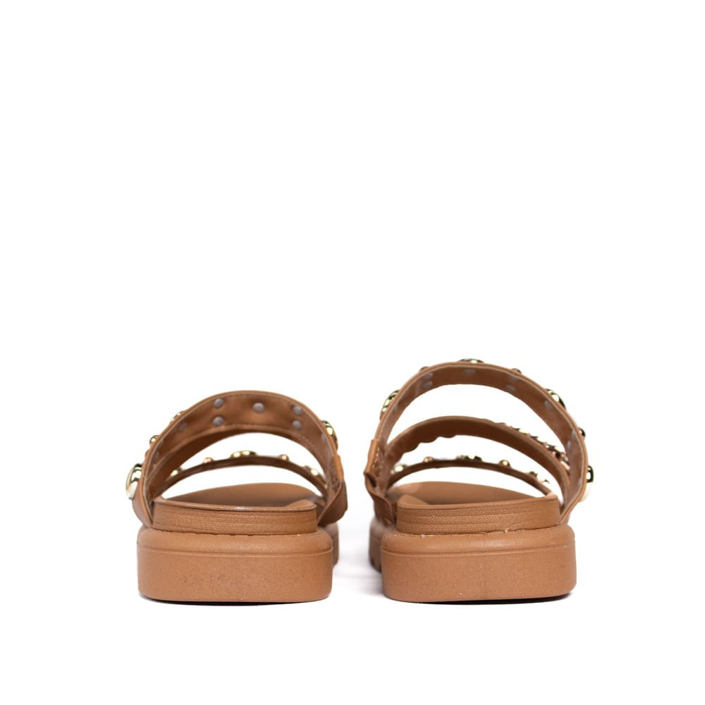 Chinelo Slide Feminino Vizzano com Corrente e Metais Caramelo Marrom 4