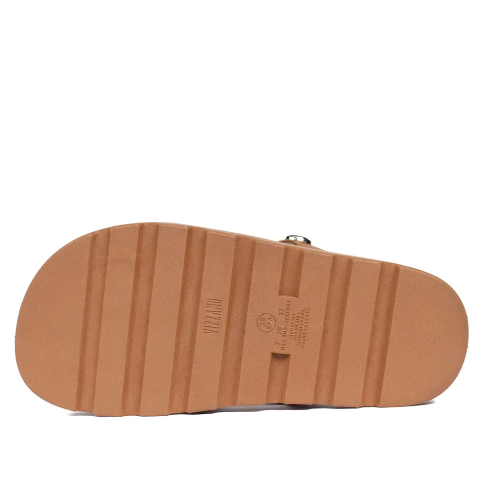 Chinelo Slide Feminino Vizzano com Corrente e Metais Caramelo Marrom 3