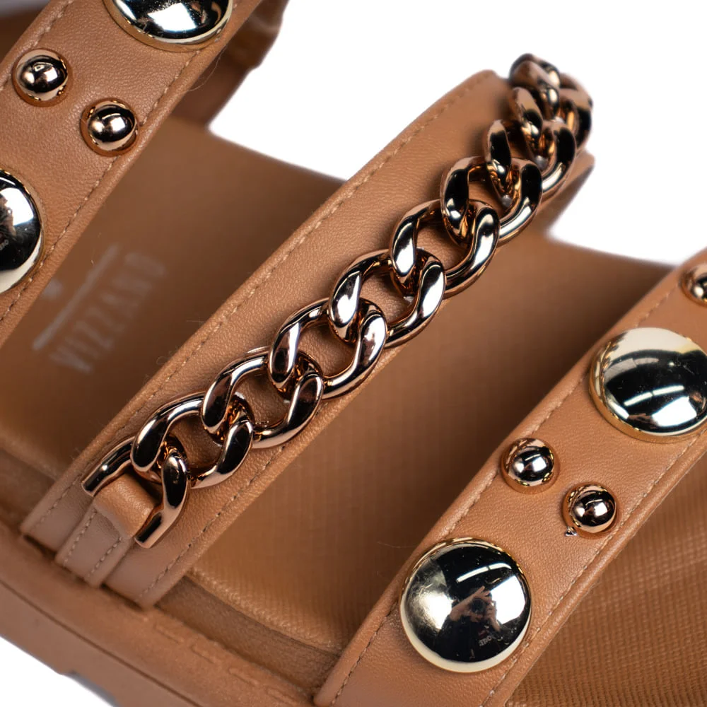 Chinelo Slide Feminino Vizzano com Corrente e Metais Caramelo Marrom 6