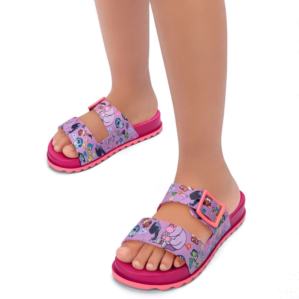 Chinelo Slide Infantil Grendene Disney Summer Divertidamente Rosa Rosa 6