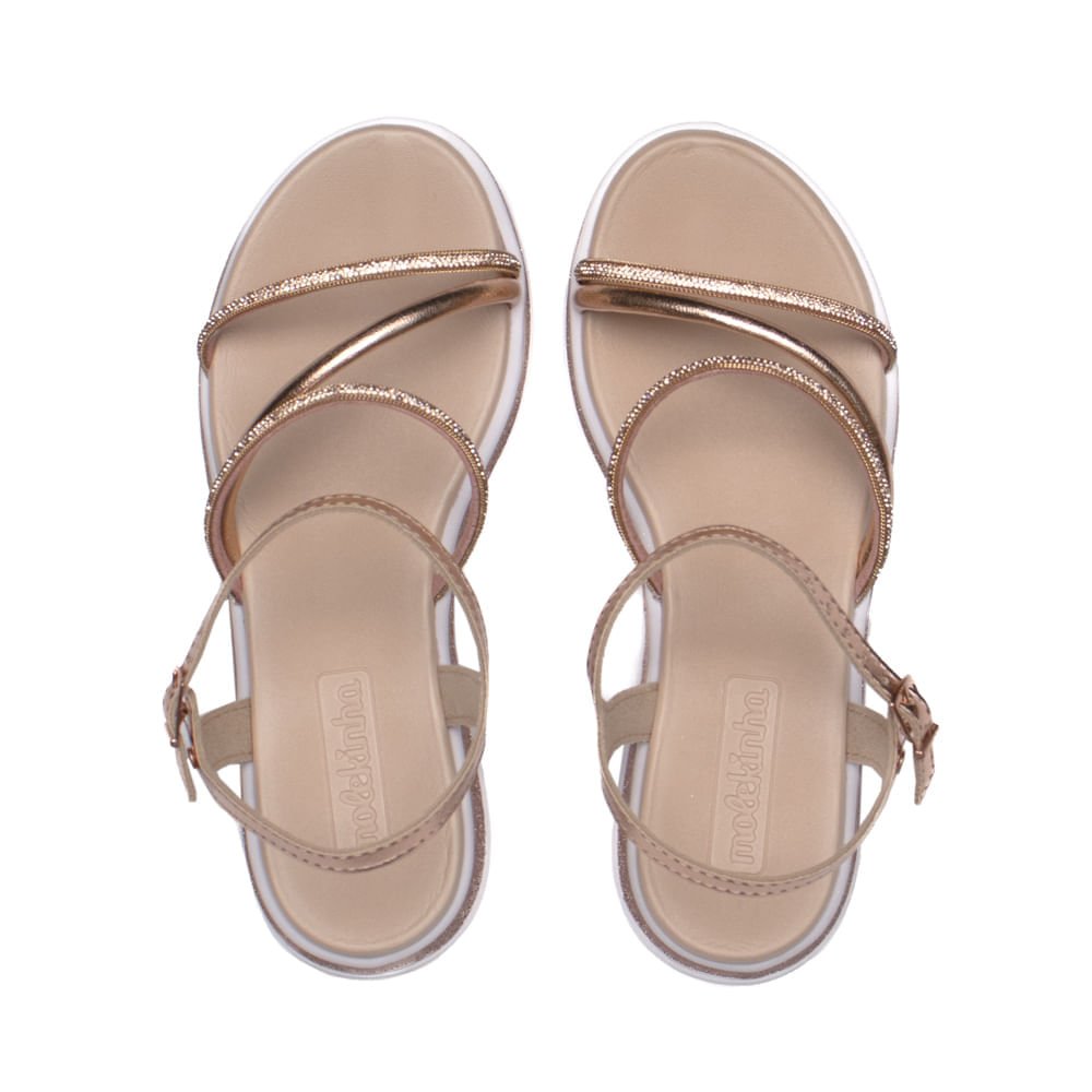 Sandália Infantil Molekinha Metalizada com Brilho Ouro Rosado Dourado 4