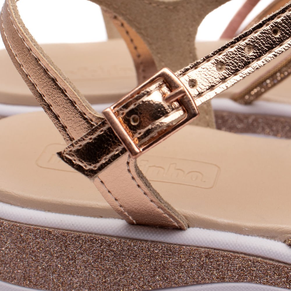 Sandália Infantil Molekinha Metalizada com Brilho Ouro Rosado Dourado 5