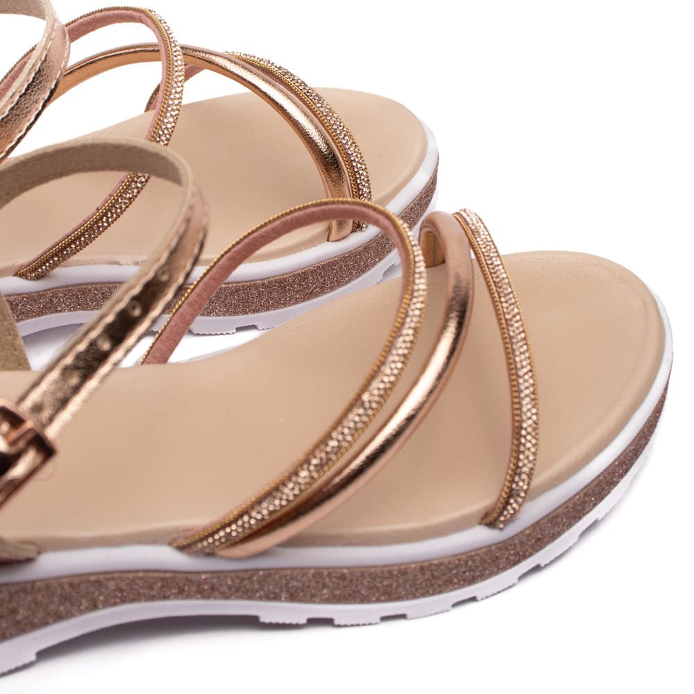 Sandália Infantil Molekinha Metalizada com Brilho Ouro Rosado Dourado 6