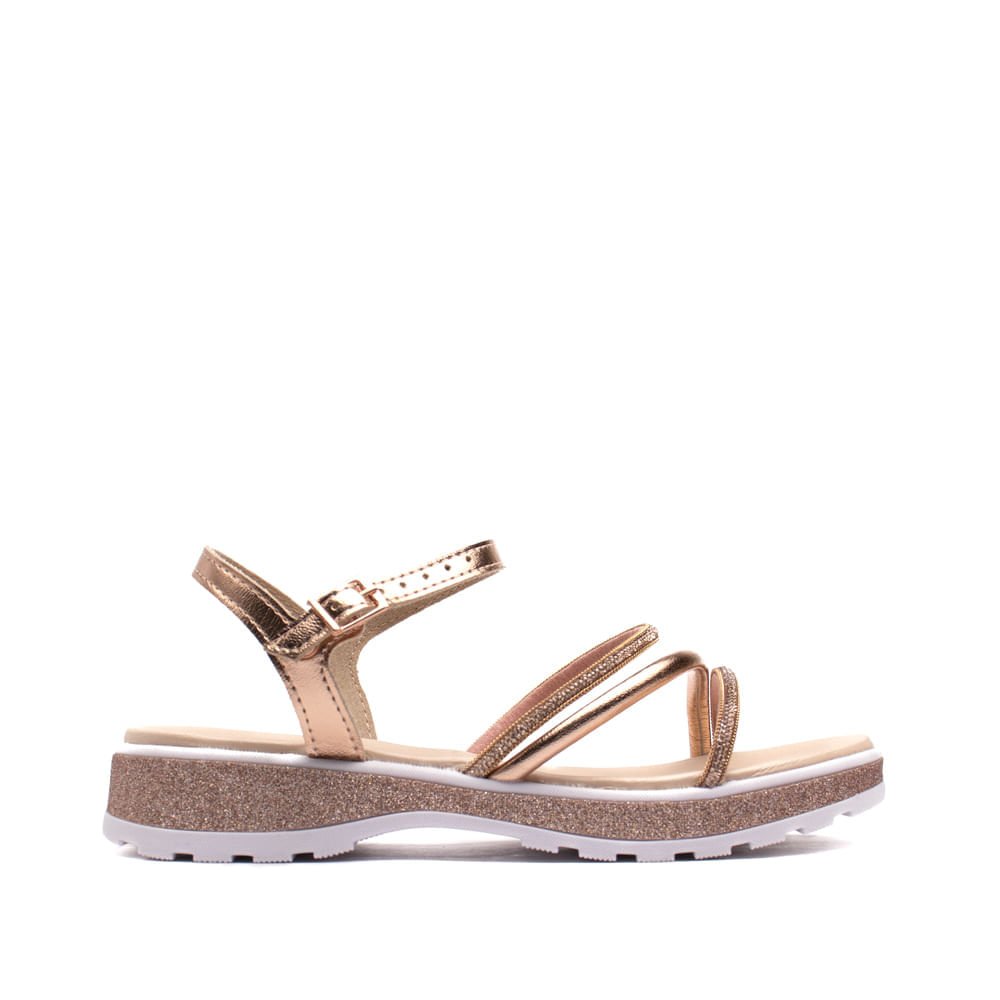 Sandália Infantil Molekinha Metalizada com Brilho Ouro Rosado