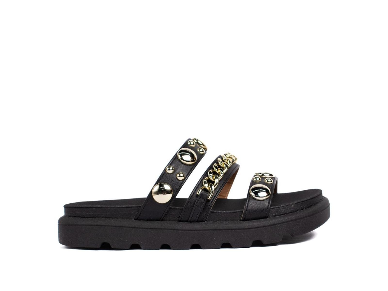 Chinelo Slide Feminino Vizzano com Corrente e Metais Preto Preto 2