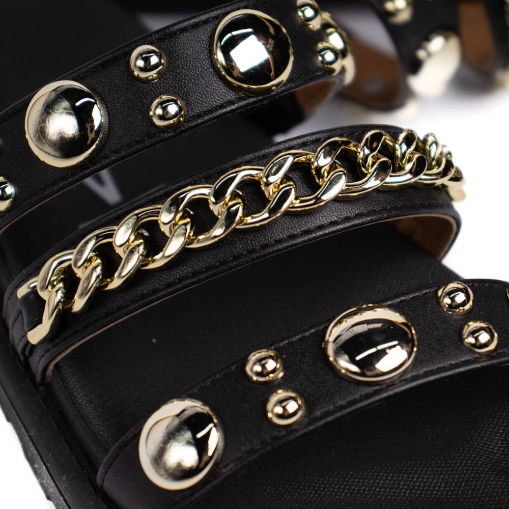 Chinelo Slide Feminino Vizzano com Corrente e Metais Preto Preto 6