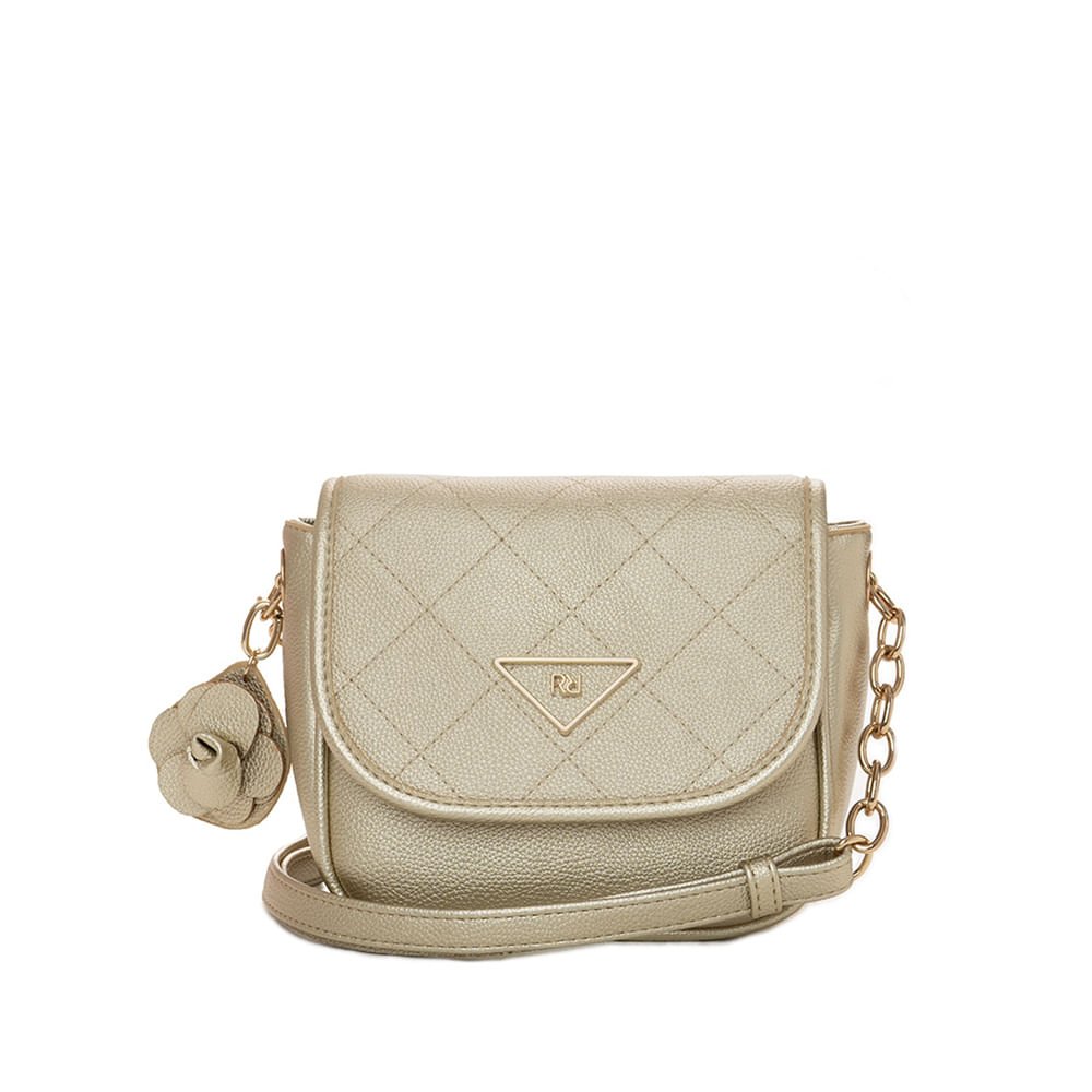 Bolsa Feminina Rafitthy Transversal Metalizada Pequena Dourado