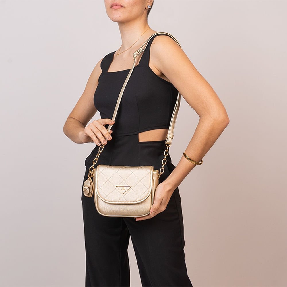 Bolsa Feminina Rafitthy Transversal Metalizada Pequena Dourado Dourado 5