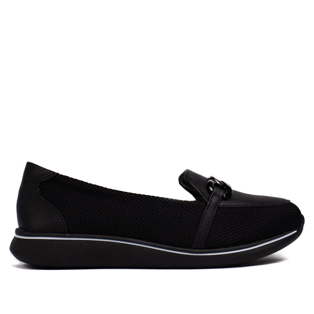 Sapato Feminino Modare Tecido com Detalhe de Corrente Preto
