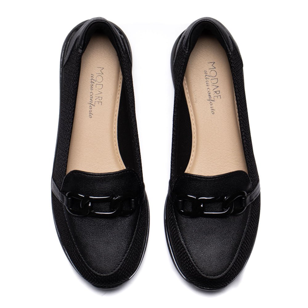 Sapato Feminino Modare Tecido com Detalhe de Corrente Preto Preto 4