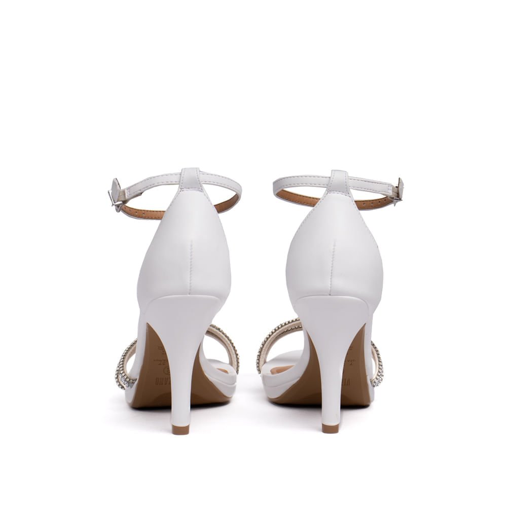 Sandália Feminina Vizzano Salto Alto Tiras com Strass Branco Branco 3