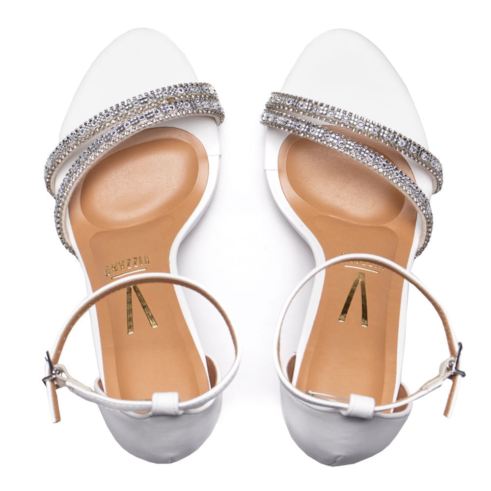 Sandália Feminina Vizzano Salto Alto Tiras com Strass Branco Branco 4