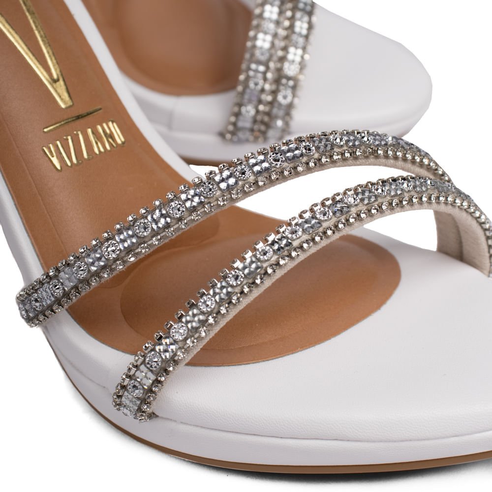 Sandália Feminina Vizzano Salto Alto Tiras com Strass Branco Branco 5