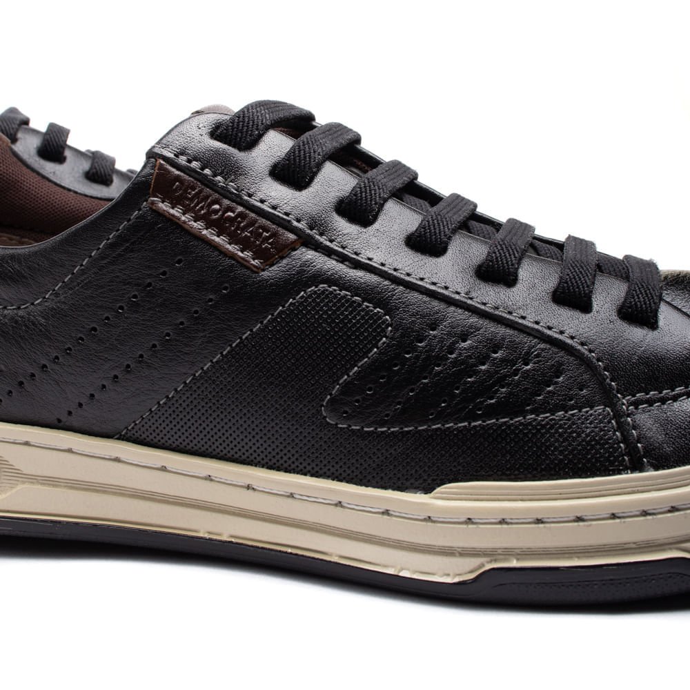 Sapatênis Masculino Democrata de Couro Denim Jay Preto Preto 5
