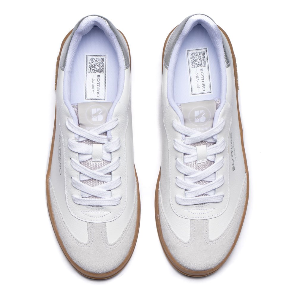 Tênis Feminino Bottero em Couro Detalhe Metalizado Branco/cinza Branco/Cinza 4