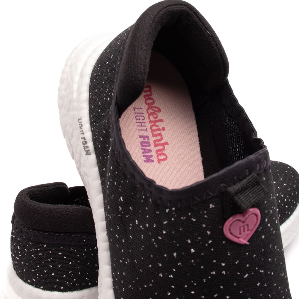 Tênis Infantil Molekinha Tecido com Brilho Light Foam Preto Preto 6