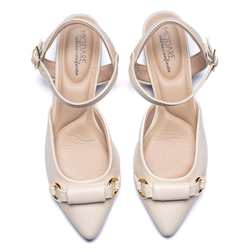 Sapato Feminino Modare Bico Fino Enfeite com Fivela Creme Branco 4