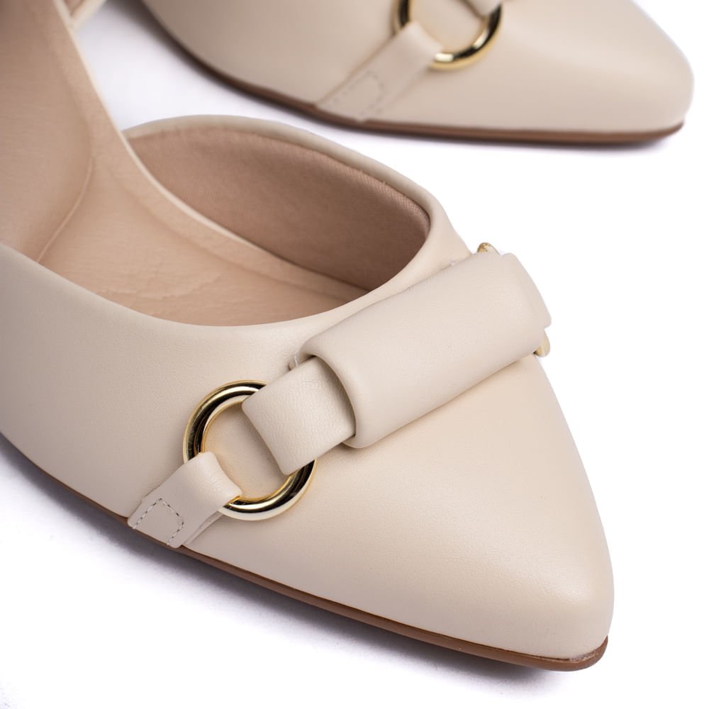 Sapato Feminino Modare Bico Fino Enfeite com Fivela Creme Branco 6