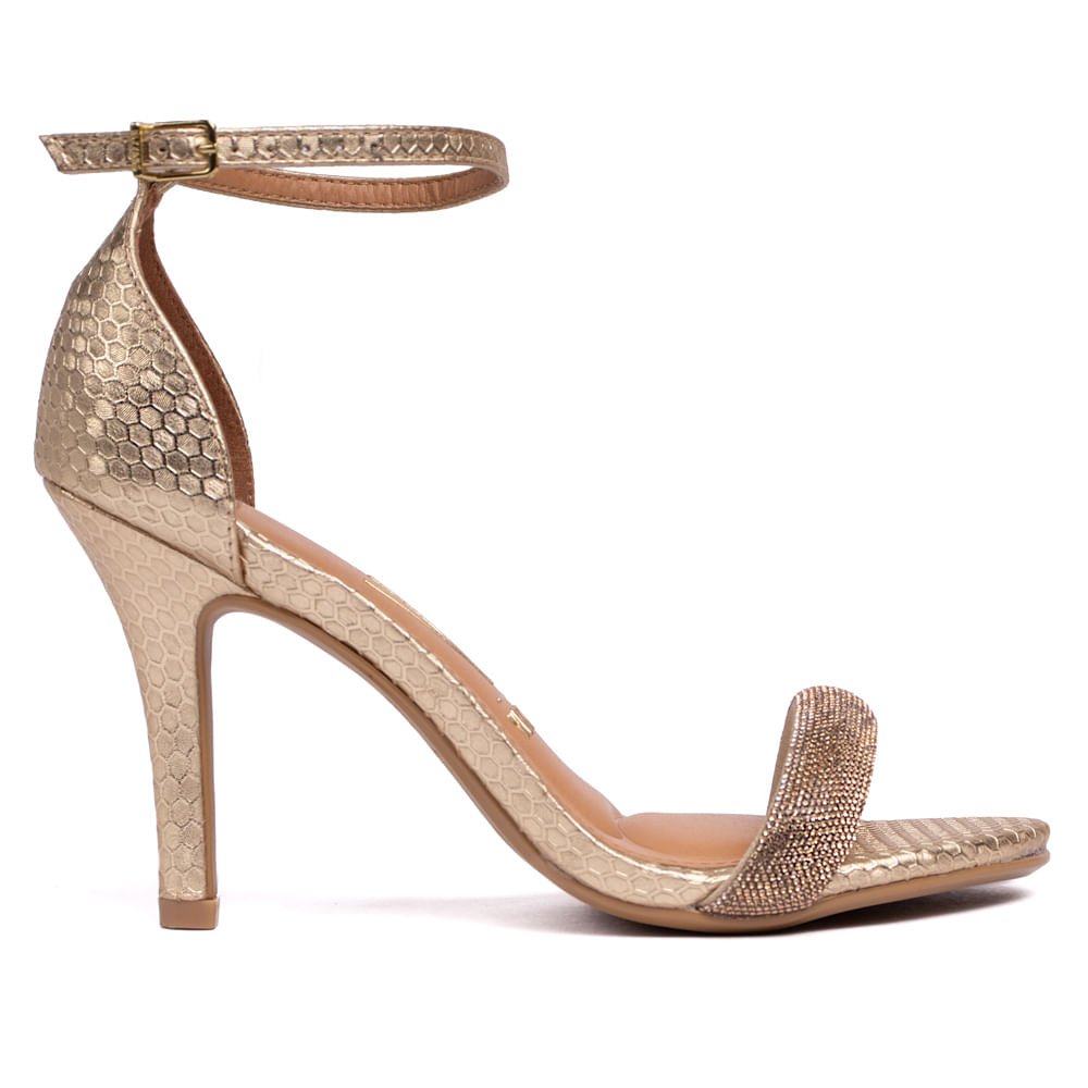 Sandália Feminina Vizzano Metalizada Textura Favo Dourado