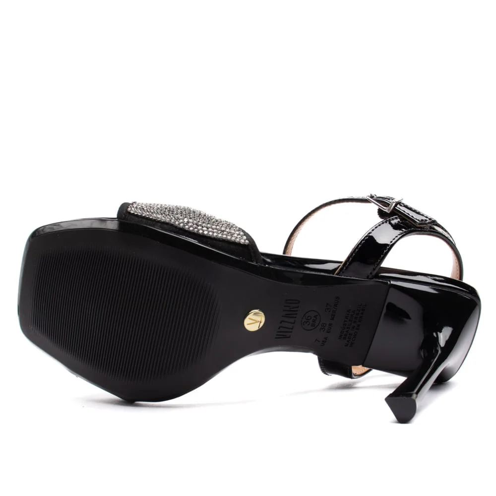 Sandália Feminina Vizzano com Salto Fino de Verniz e Strass Preta Preto 2