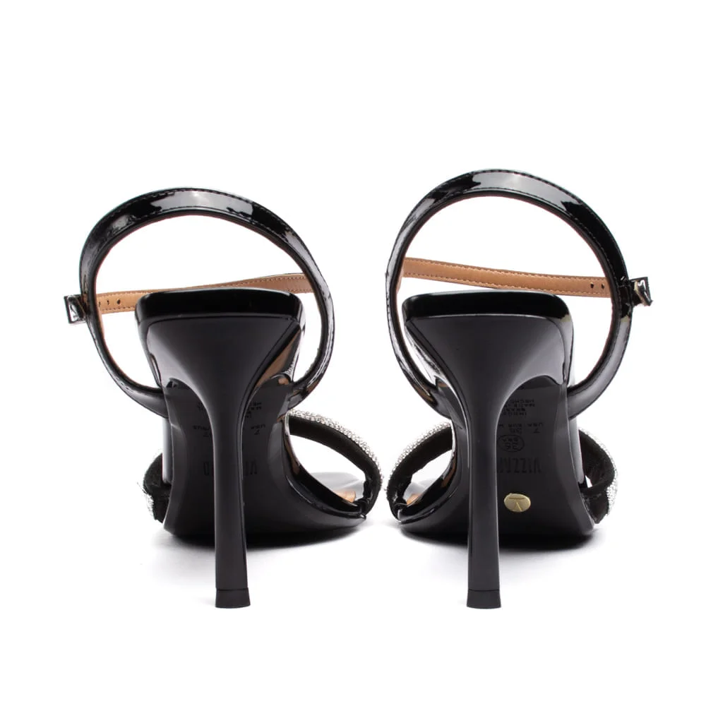 Sandália Feminina Vizzano com Salto Fino de Verniz e Strass Preta Preto 3