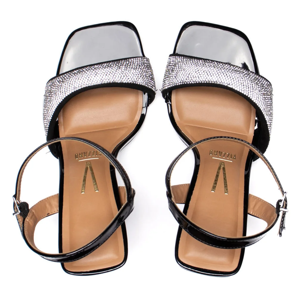 Sandália Feminina Vizzano com Salto Fino de Verniz e Strass Preta Preto 4