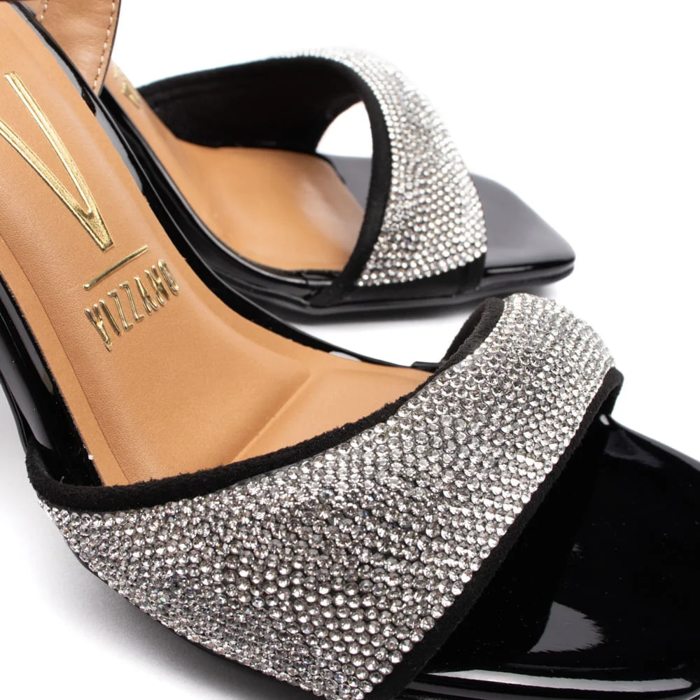 Sandália Feminina Vizzano com Salto Fino de Verniz e Strass Preta Preto 5