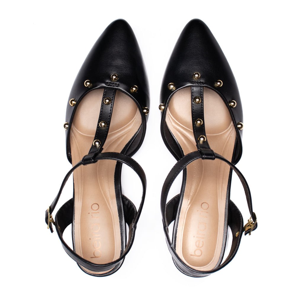 Sapato Feminino Beira Rio Bico Fino Napa com Detalhes Dourados Preto Preto 4
