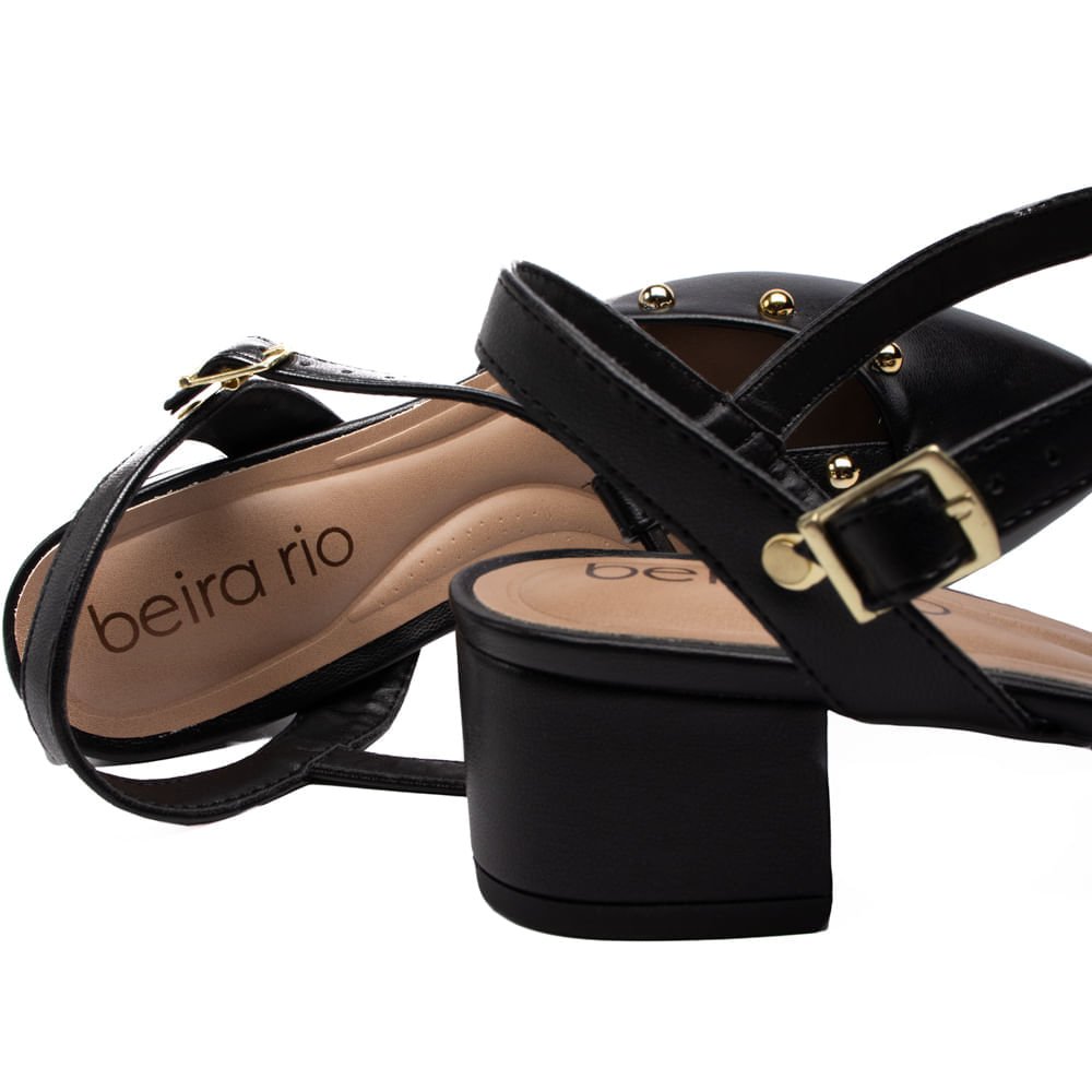 Sapato Feminino Beira Rio Bico Fino Napa com Detalhes Dourados Preto Preto 5