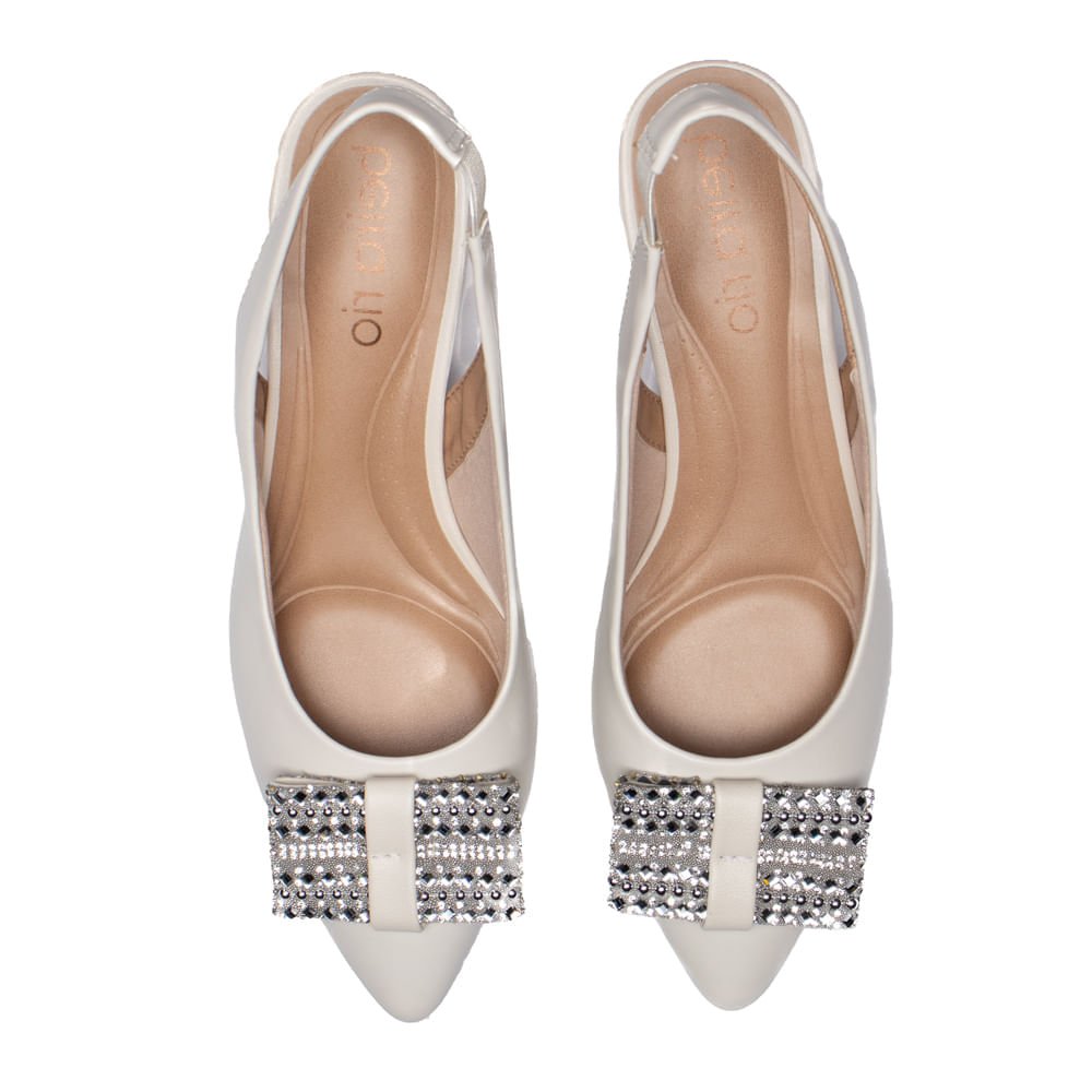 Sapato Feminino Beira Rio Bico Fino Napa e Strass Off White Branco 4