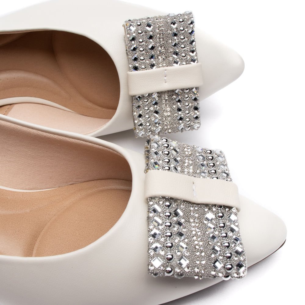Sapato Feminino Beira Rio Bico Fino Napa e Strass Off White Branco 5