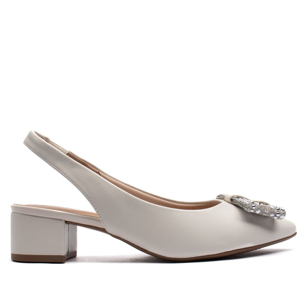 Sapato Feminino Beira Rio Bico Fino Napa e Strass Off White