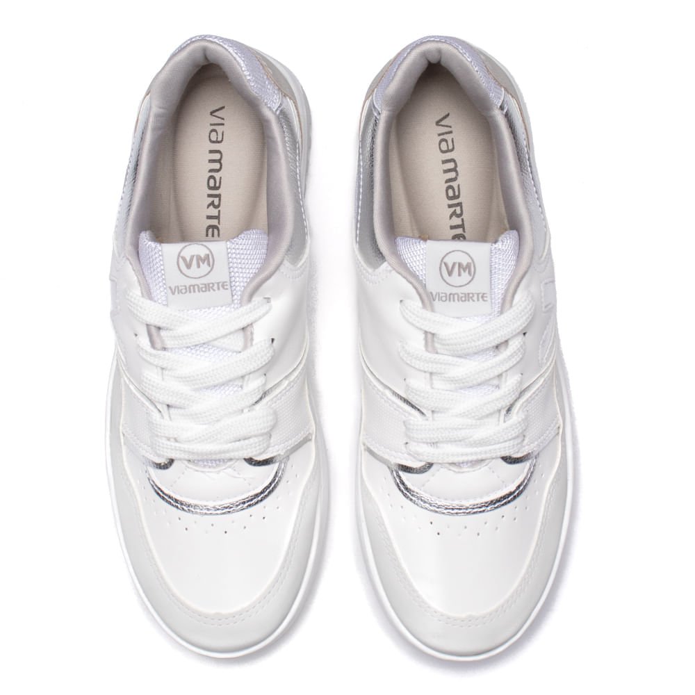 Tênis Feminino Via Marte Flatform com Detalhes Metalizados Branco/prata Branco/Prata 4
