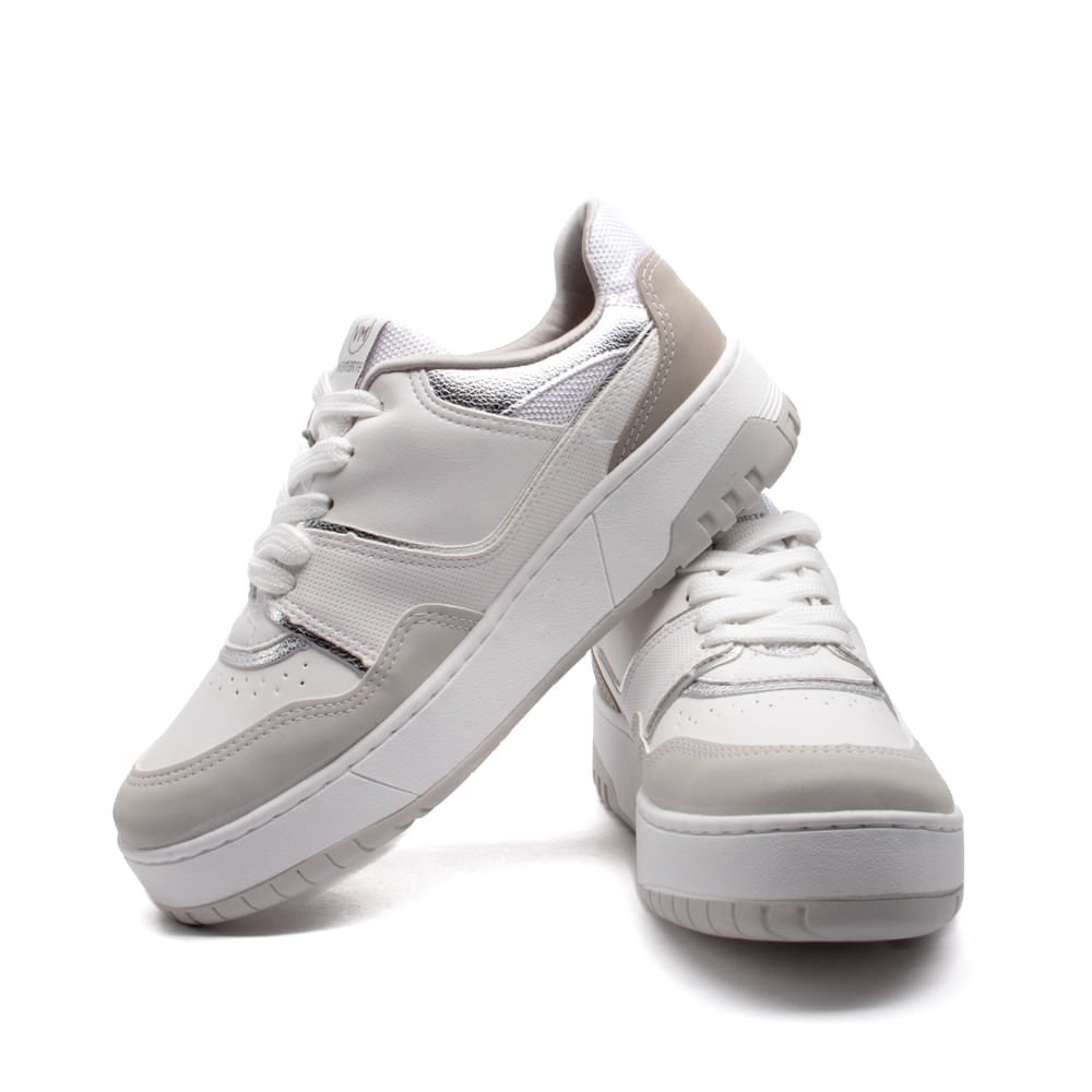 Tênis Feminino Via Marte Flatform com Detalhes Metalizados Branco/prata Branco/Prata 5