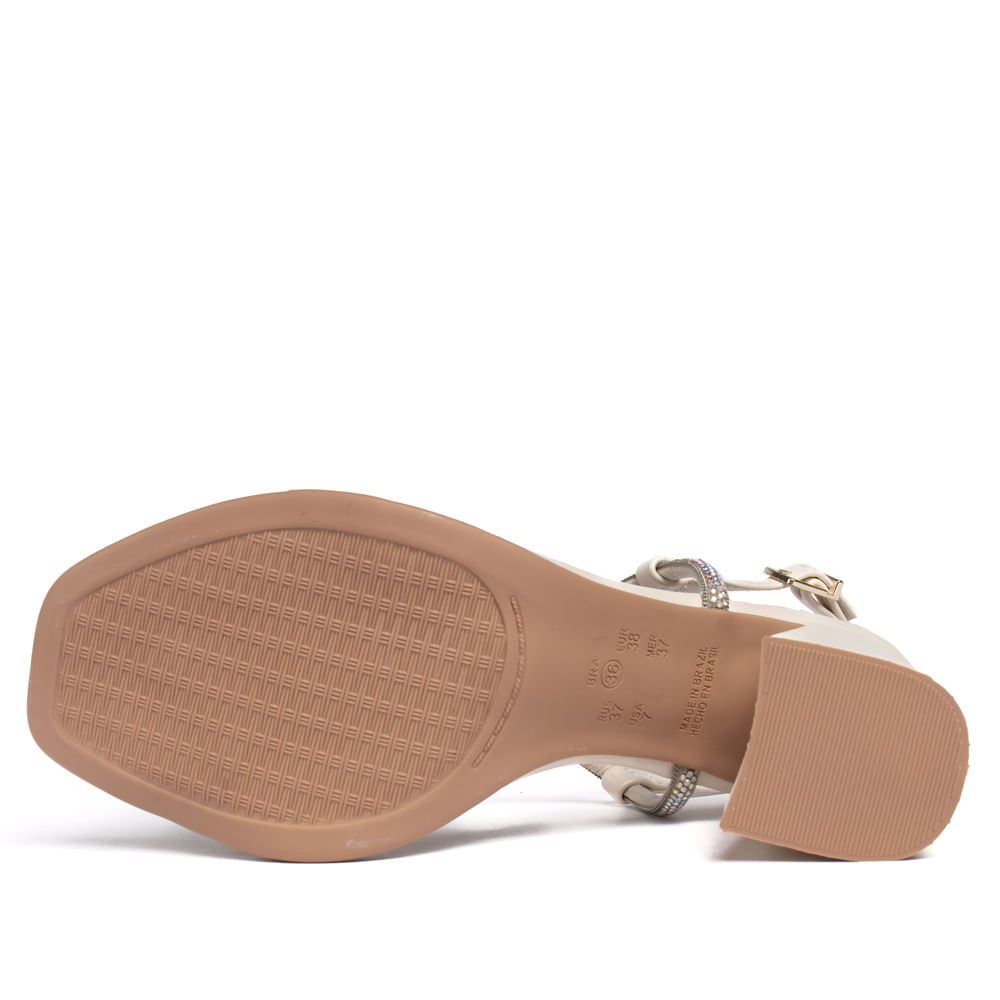 Sandália Feminina Ramarim Napa Salto Bloco com Pedrarias Off White Off White 2