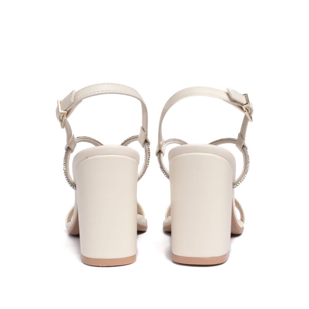 Sandália Feminina Ramarim Napa Salto Bloco com Pedrarias Off White Off White 3