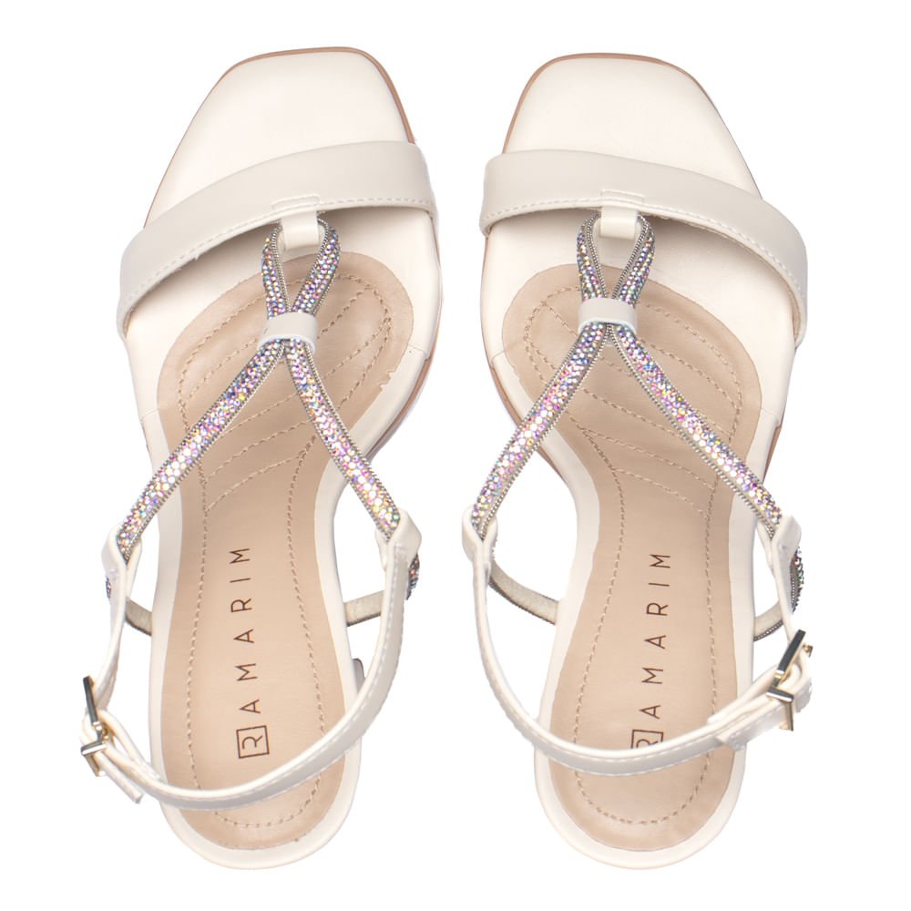 Sandália Feminina Ramarim Napa Salto Bloco com Pedrarias Off White Off White 4