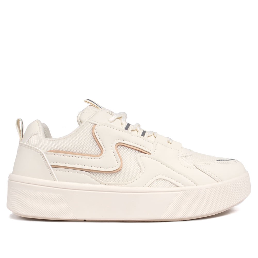 Tênis Feminino Ramarim Napa com Recortes Off White