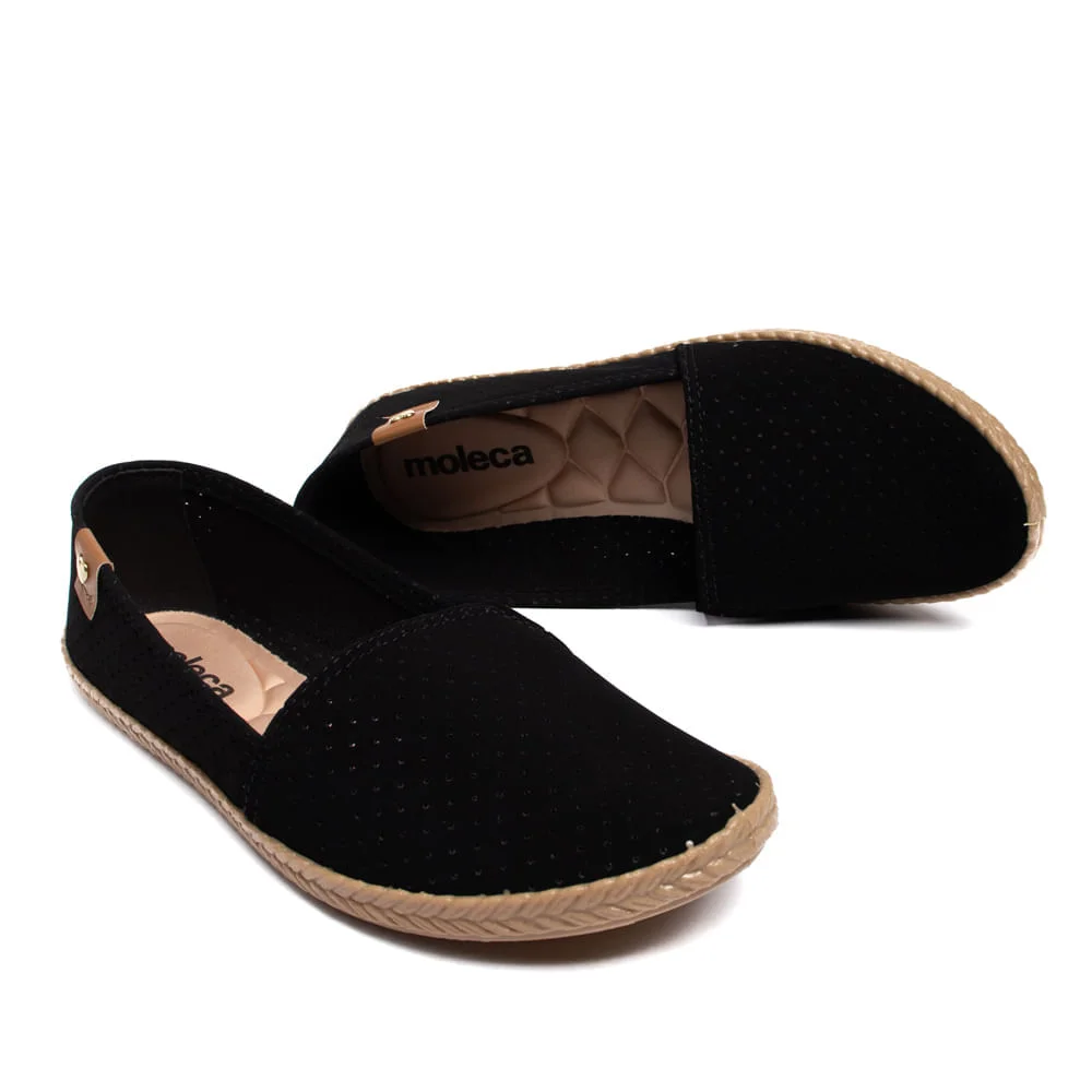 Sapatilha Feminina Moleca Nobuck com Furos Preto Preto 5