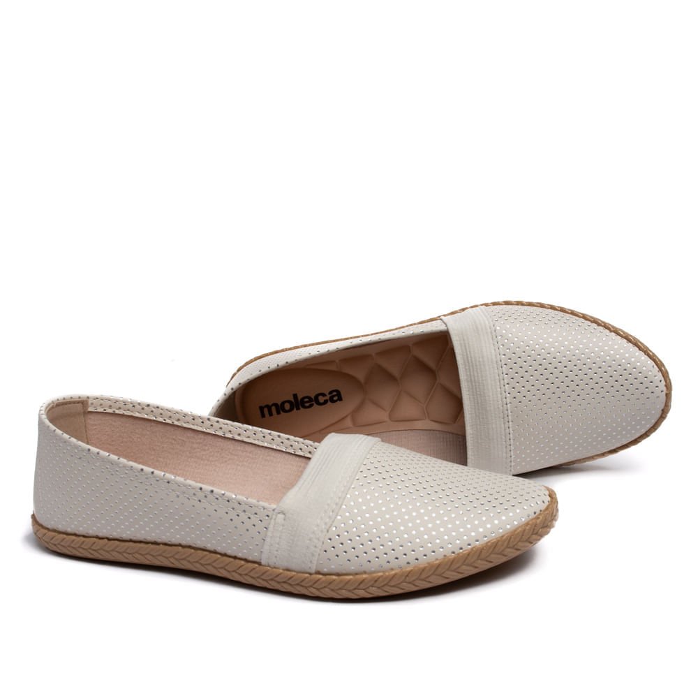 Sapatilha Feminina Moleca Napa com Detalhes Metalizados Off White Branco 5